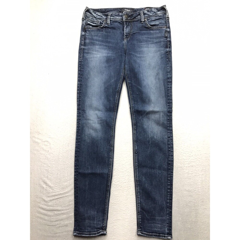 SILVER Suki Jeans Women 31x31 Dark Whiskered Wash Stretch Hi Rise Super Skinny